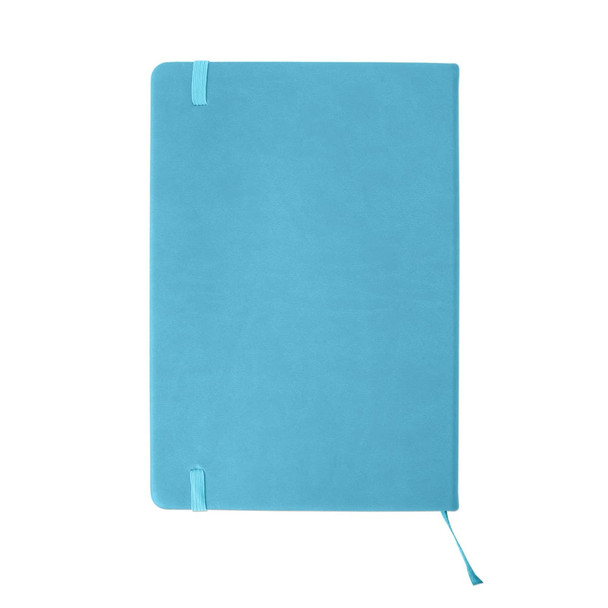 A5 PU cover notebook in a vibrant turquoise colour, featuring a subtle texture and a bookmark ribbon.