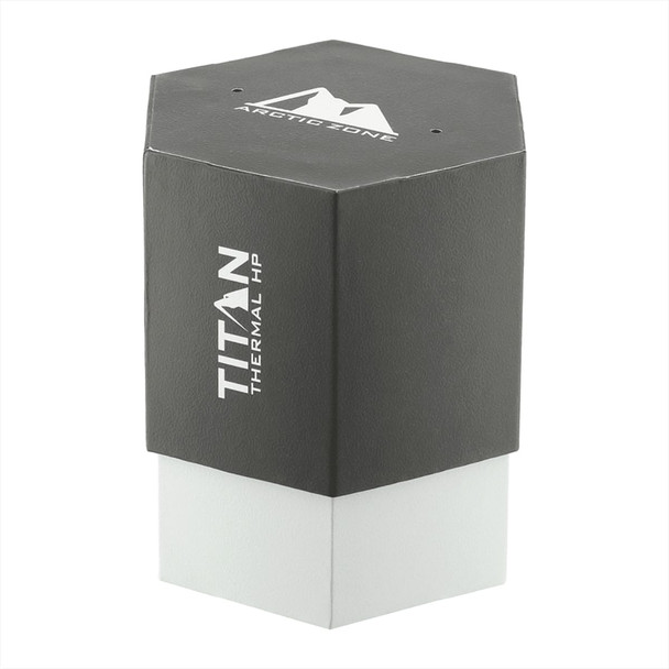 A drink bottle in dark grey and white, featuring a hexagonal shape and a branded logo.