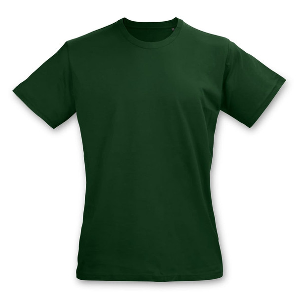 A dark green women's T-shirt with short sleeves and a classic fit. It features a logo on one side. A dark green women's T-shirt with short sleeves and a classic fit. It features a logo on one side.