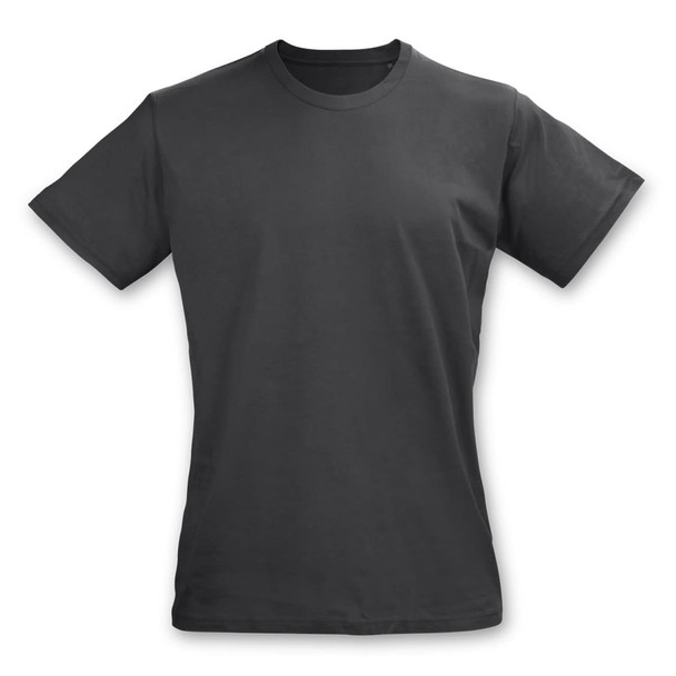 A grey women's T-shirt featuring a classic crew neck and short sleeves, with a logo on the front. A grey women's T-shirt featuring a classic crew neck and short sleeves, with a logo on the front.