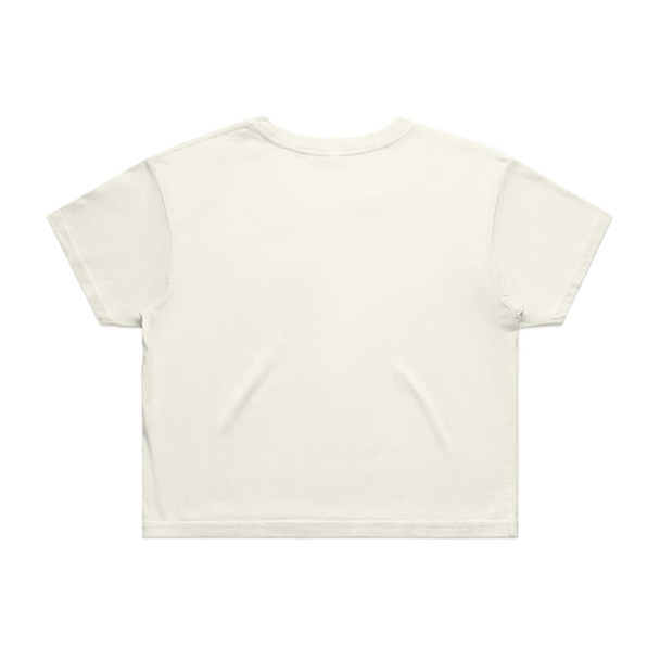 A light green crop tee with short sleeves and a simple design, featuring a logo on the back.