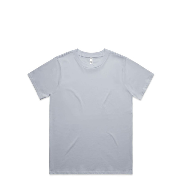 A light blue t-shirt displayed flat with a simple design and a small logo on the label.