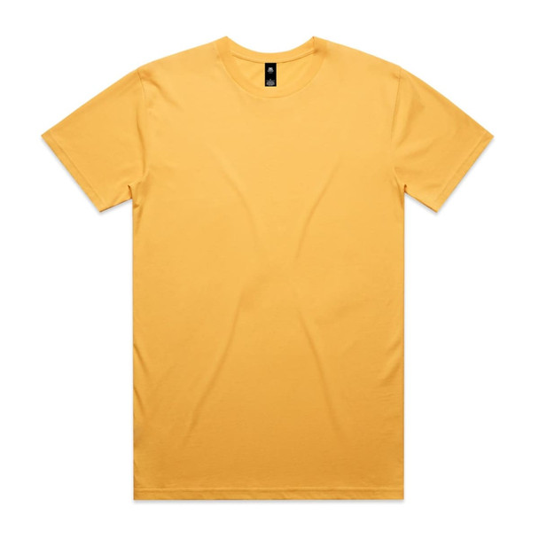 A yellow Staple Tee t-shirt featuring a crew neckline and short sleeves. It has a branding logo. A yellow Staple Tee t-shirt featuring a crew neckline and short sleeves. It has a branding logo.