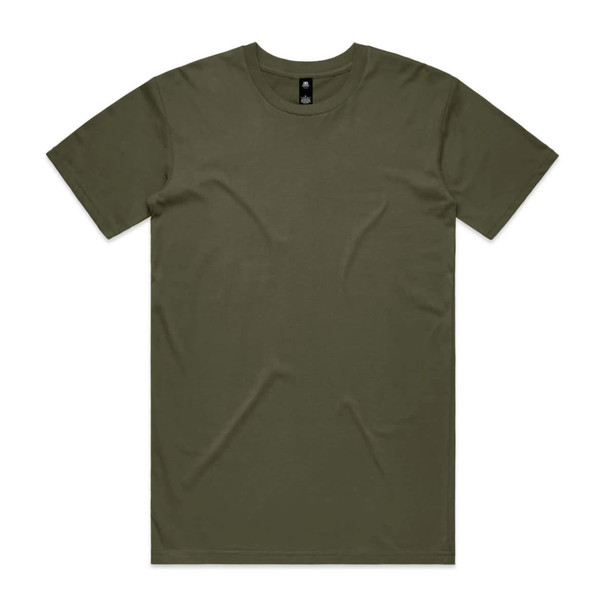 An olive green T-shirt with a classic crew neckline and short sleeves. The shirt features a logo.
