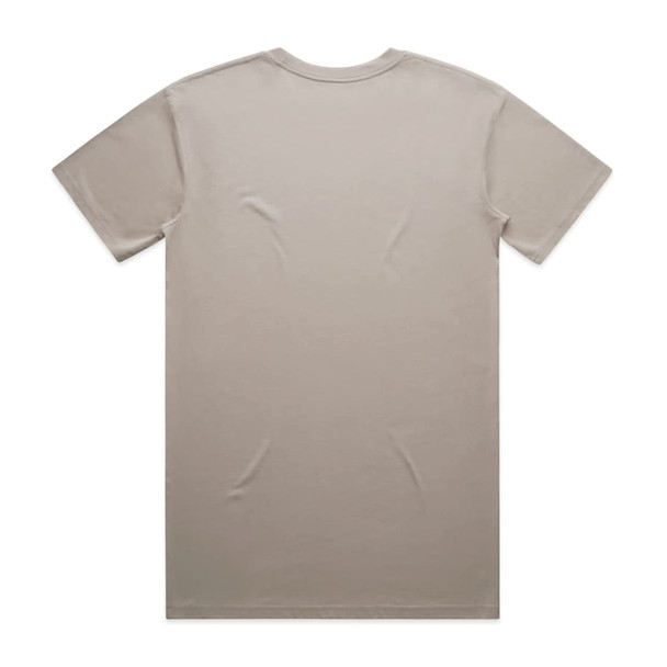 A taupe T-shirt featuring a plain design with a logo on the back.