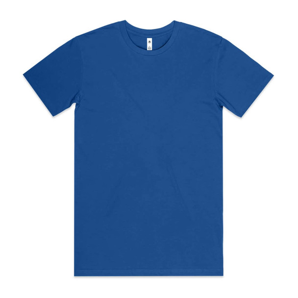 A blue Basic Tee featuring a crew neck and short sleeves. The shirt has a logo on the label.
