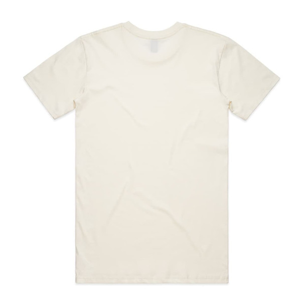 A plain cream-coloured t-shirt with a crew neck and short sleeves, featuring a logo on the back. A plain cream-coloured t-shirt with a crew neck and short sleeves, featuring a logo on the back.