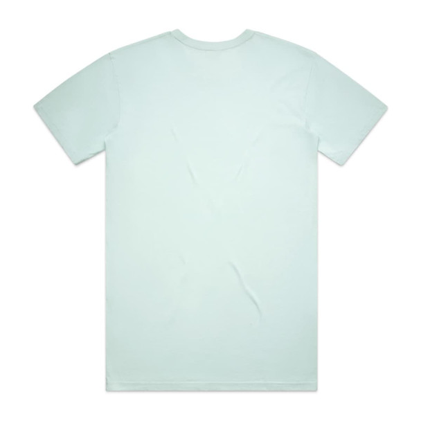 A light mint green t-shirt featuring short sleeves and a plain back. The shirt has a simple logo.