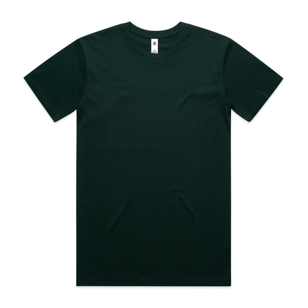 A dark green t-shirt featuring a crew neck design and a small logo on the label.