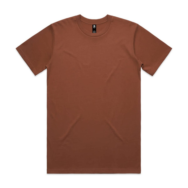 A brown Classic Tee with a crew neckline and short sleeves, featuring a logo on the label.