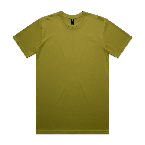 A plain olive green Classic Tee, featuring a crew neck and short sleeves, with a logo on the collar.