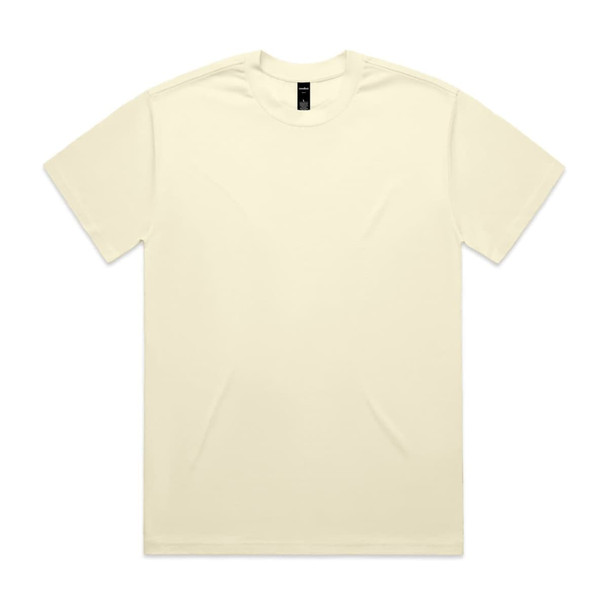 A cream-coloured Heavy Tee t-shirt featuring a simple design and a logo on the label.