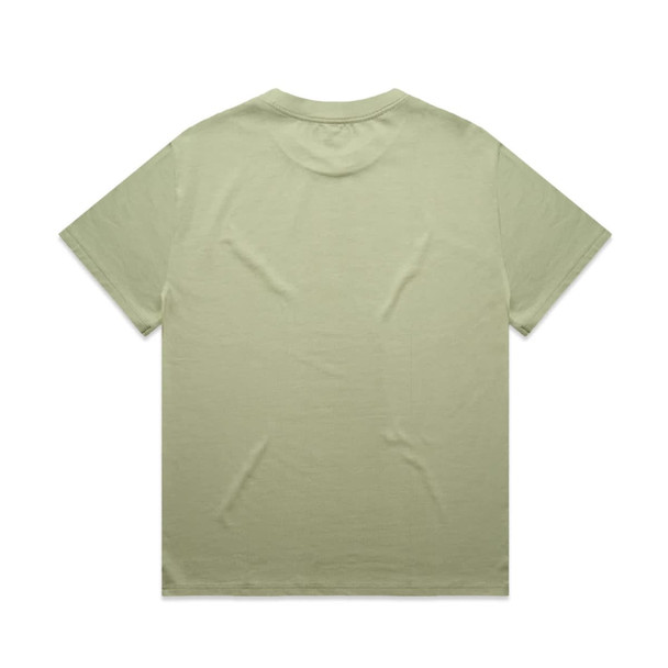 A light green oversized t-shirt with a plain back and a brand logo. Suitable for casual wear.