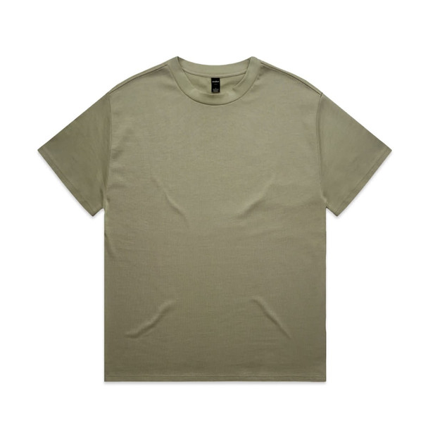 A heavy olive green T-shirt with a classic crew neckline and short sleeves. It features a logo placement.