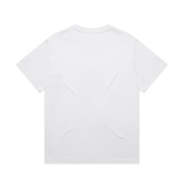 A plain white t-shirt featuring a crew neck and short sleeves. It has a smooth texture and no visible branding.
