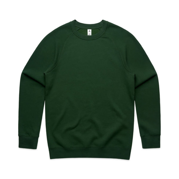 A green sweater featuring long sleeves and a round neckline, with a plain design and a logo tag.