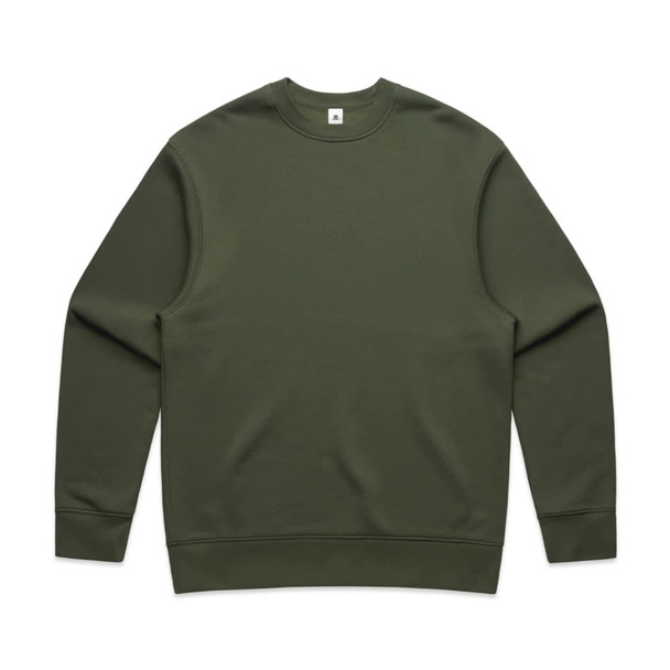A green sweater with a crew neck and long sleeves, featuring a logo on the neckline. A green sweater with a crew neck and long sleeves, featuring a logo on the neckline.