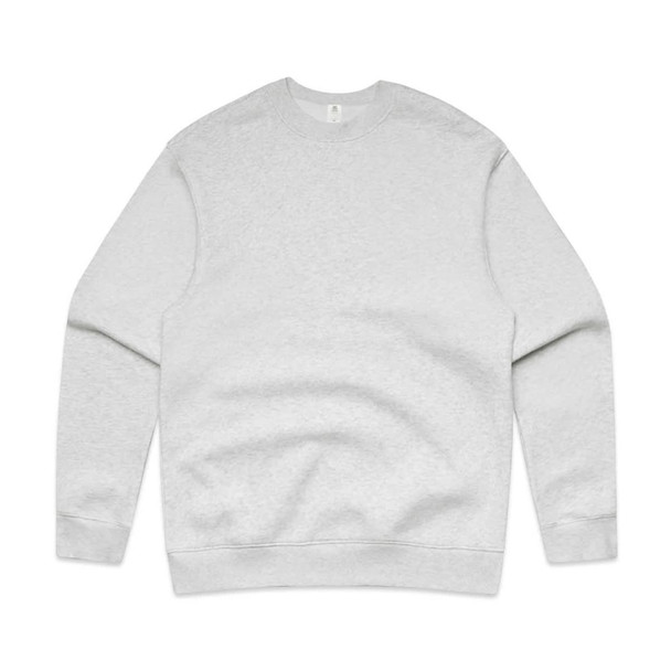 A grey crew jumper with long sleeves and a plain design. It features a branding logo. A grey crew jumper with long sleeves and a plain design. It features a branding logo.