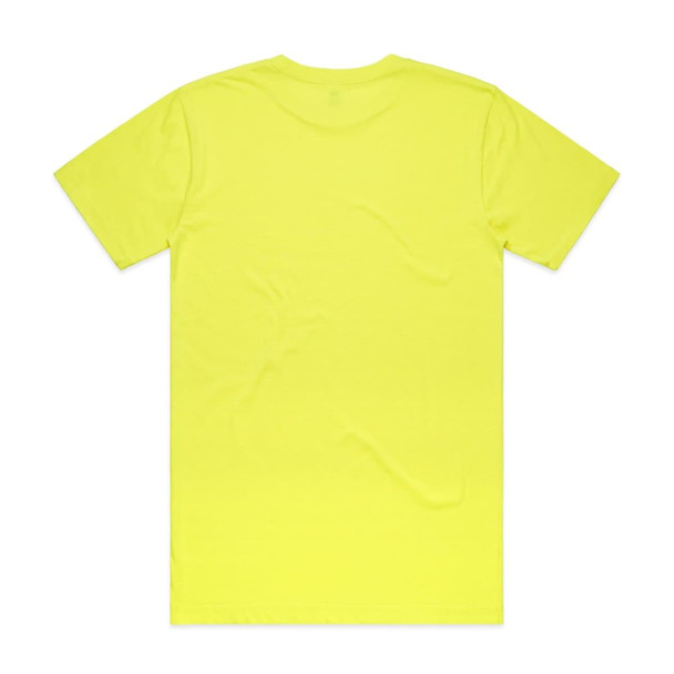 A bright yellow work t-shirt with a plain back design and a logo at the neck.