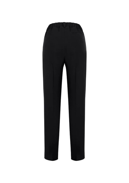 A pair of black women's bandless elastic waist pants with a simple design and a back pocket.