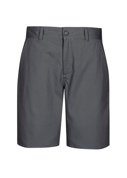 Men's dress shorts in a sleek dark grey colour, featuring a button closure and pockets. Includes a logo.