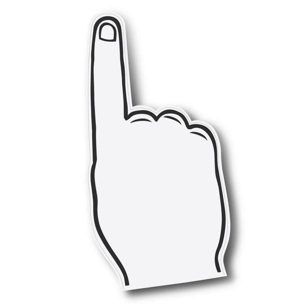 A white foam hand with a black outline, featuring an upward-pointing finger.