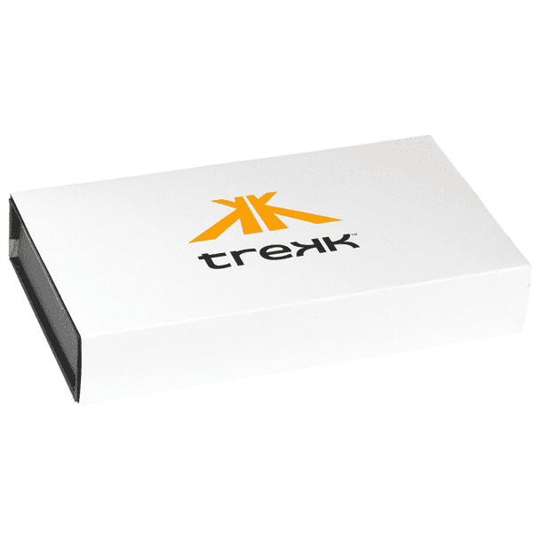 A white box containing a Trekk Survival Hammer & Multi-Tool, featuring a logo on the top.