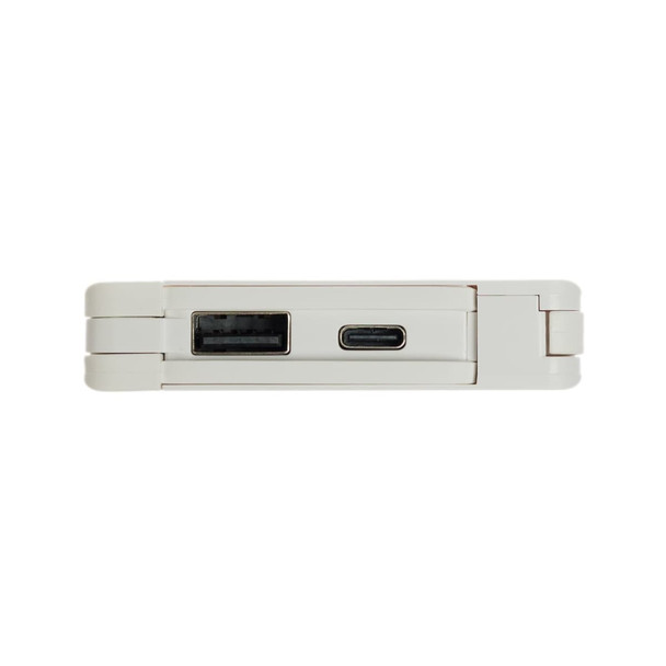 A 10,000mAh power bank in a sleek design featuring a USB port and a USB-C port for charging devices.