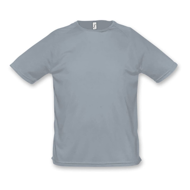 Sporty men's T-shirt in light grey featuring a simple design and a logo on the label.