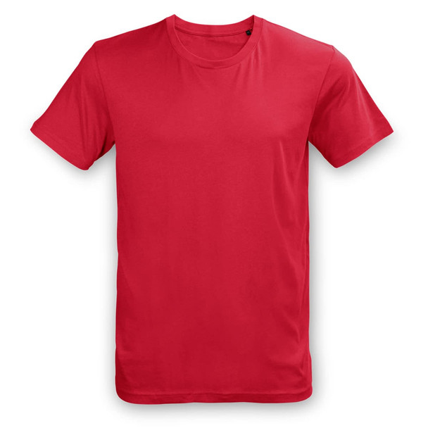 A unisex TRENDSWEAR Element T-shirt in vibrant red, featuring short sleeves and a round neckline. It has a logo. A unisex TRENDSWEAR Element T-shirt in vibrant red, featuring short sleeves and a round neckline. It has a logo.