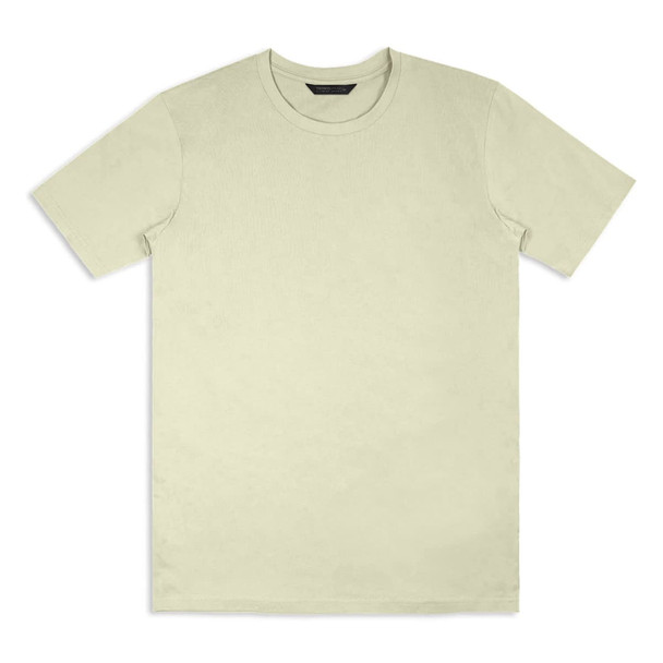 A pastel green unisex T-shirt with short sleeves and a plain design, featuring a logo on the label.