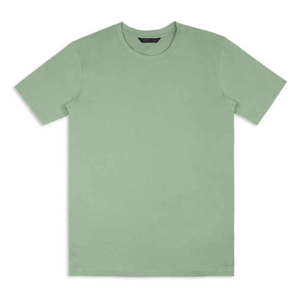 A light green unisex T-shirt with short sleeves and a round neckline, featuring a logo.