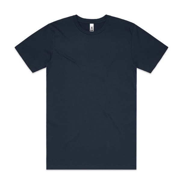 A dark navy blue t-shirt with a classic crew neck design and short sleeves, featuring a small logo.