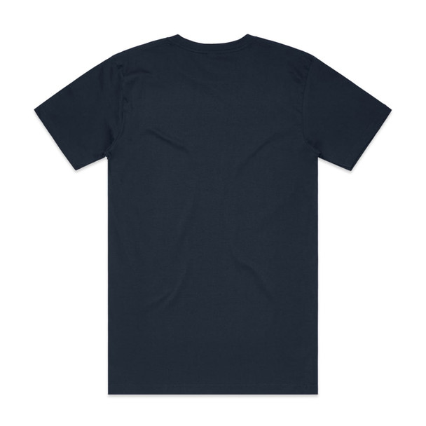 A navy blue Block Tubular Tee featuring a plain back and a branding logo on the lower side. A navy blue Block Tubular Tee featuring a plain back and a branding logo on the lower side.