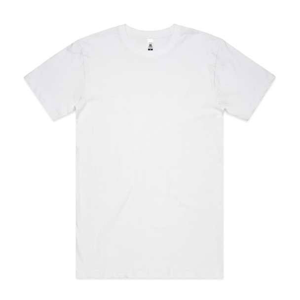 A white Block Tubular Tee with a simple design and a branding label on the neckline. A white Block Tubular Tee with a simple design and a branding label on the neckline.