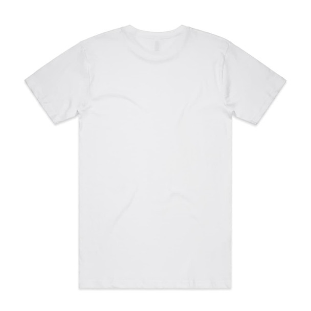 A plain white Block Tubular Tee displayed flat, featuring short sleeves and a round neckline. It has a logo on the tag. A plain white Block Tubular Tee displayed flat, featuring short sleeves and a round neckline. It has a logo on the tag.