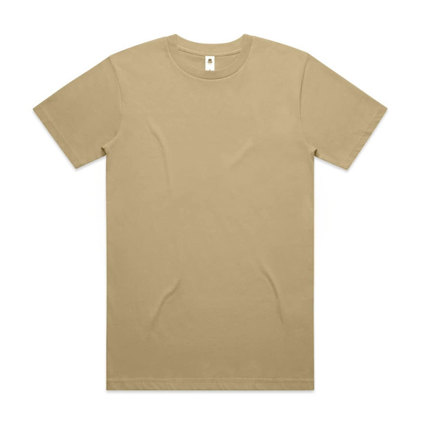 A beige Block Tubular Tee featuring a classic crew neck and short sleeves. The shirt includes a brand logo. A beige Block Tubular Tee featuring a classic crew neck and short sleeves. The shirt includes a brand logo.