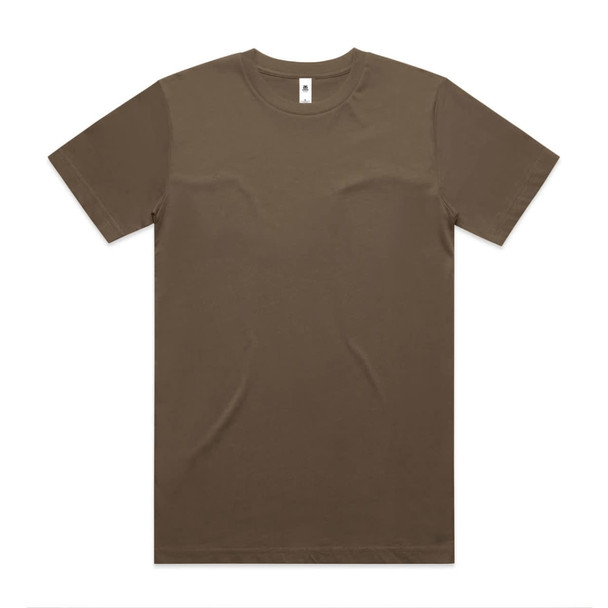 A brown block tubular tee with a classic crew neck design and short sleeves. Features a branding label. A brown block tubular tee with a classic crew neck design and short sleeves. Features a branding label.