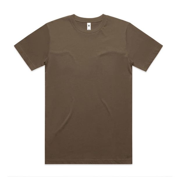 A brown Block Tubular Tee, featuring a classic T-shirt design and a logo on the label.