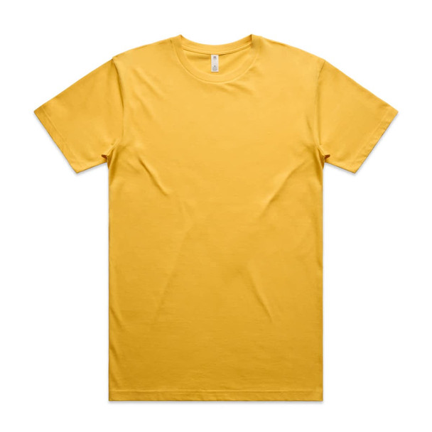 A plain yellow t-shirt with a crew neckline, featuring a small logo at the neck area.