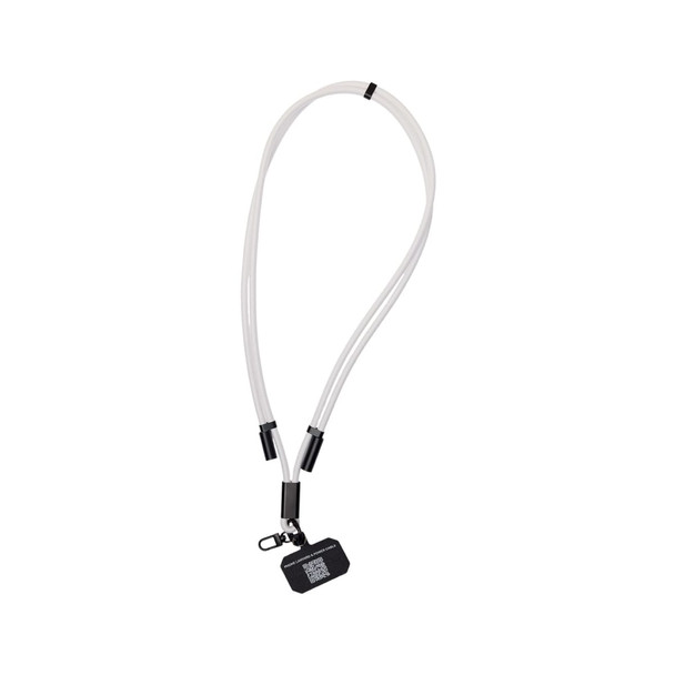 A phone lanyard designed for carrying devices, featuring an adjustable strap and a clip for secure attachment.
