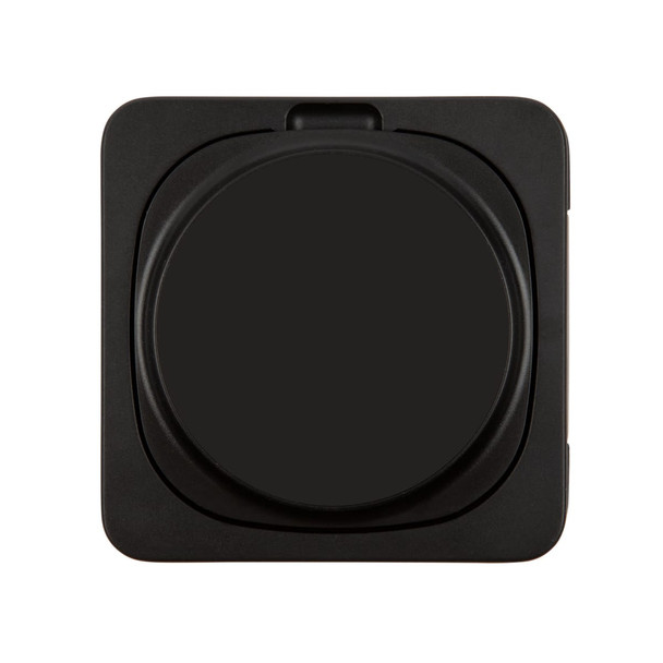 A wireless charger in black, featuring a circular charging surface and a sleek, minimalist design.