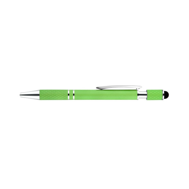 A green Elara Spinner Pen with a textured grip and chrome accents, featuring a logo on the barrel.