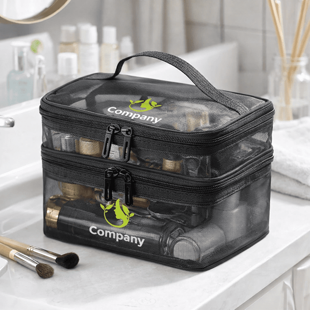 Nylon Mesh Sheer Double Layer Cosmetic Bag