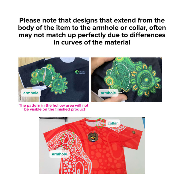 A long-sleeved T-shirt featuring a vibrant red and black design with green patterns, including a logo.