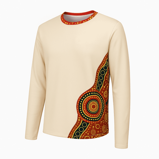 A sweatshirt with aboriginal design.