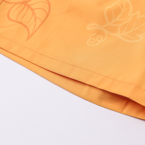 Men's swim shorts in vibrant orange, made of polyester spandex, featuring a subtle design and a logo. Men's swim shorts in vibrant orange, made of polyester spandex, featuring a subtle design and a logo.