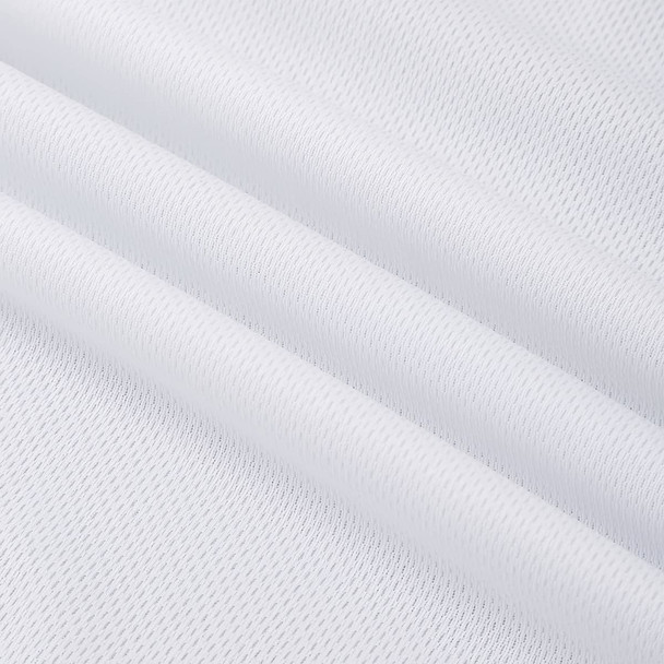 A close-up of white micro mesh fabric with a textured pattern, suitable for clothing.
