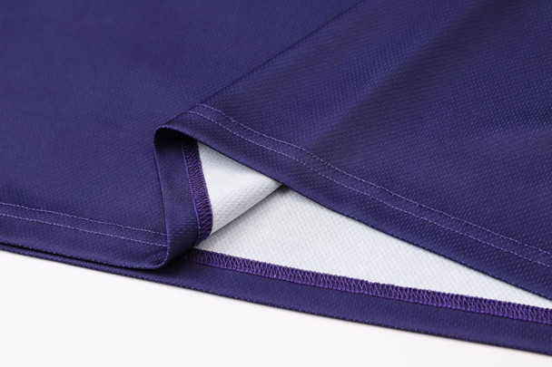 A purple unisex V-neck long-sleeve shirt featuring micro mesh fabric and a contrasting inner layer.