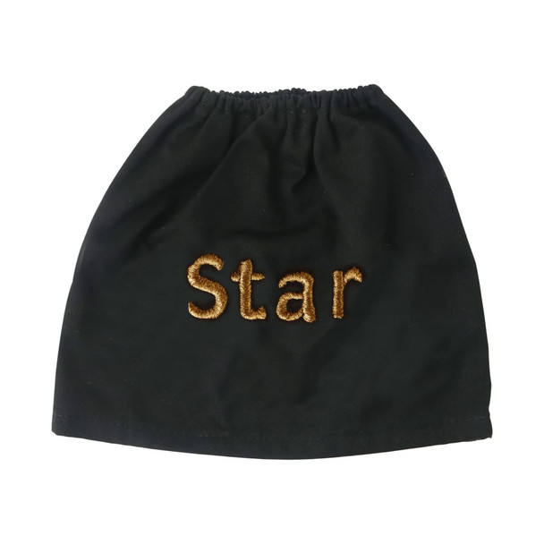A black boot cover with a gold embroidered "Star" lettering on the front.